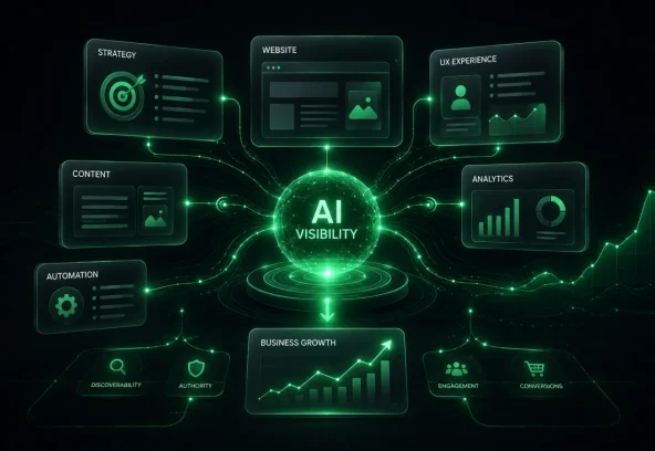 AI Search Transformation AI-powered search interface showing SEO transformation into Google AI Mode style answers